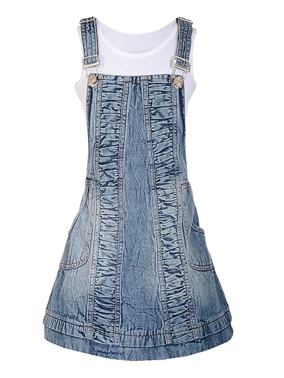 Naughty Ninos Girls Cotton Pinafore Knee-Length Casual Dress (NN00291DRS_Dark Blue_6 7 Years)