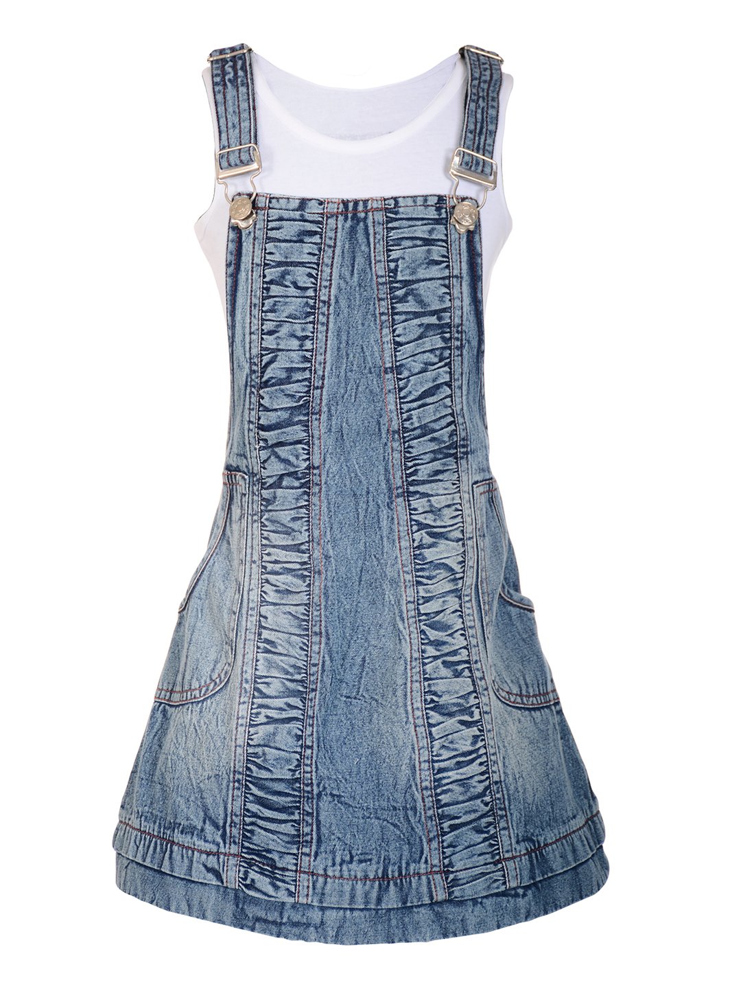 Naughty NinosGirls Blue Solid Pinafore Denim Dress with T-Shirt for 2 to 12 Years