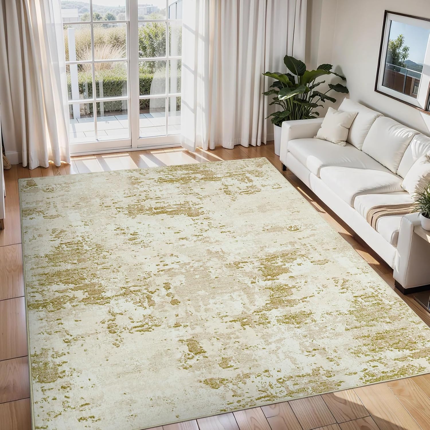 Modern Abstract Area Rug 10x13 Non Slip Non Shedding Rug Low Pile Stain Resistant for Bedroom Living Room,Golden Grey Golden Grey 10' x 13' (Rectangular)