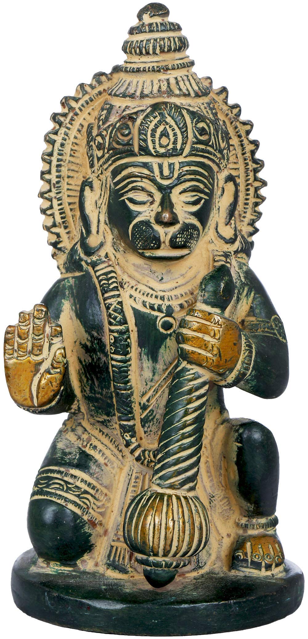 Statue Hanuman assis en laiton massif aux finitions artisanales d'exception