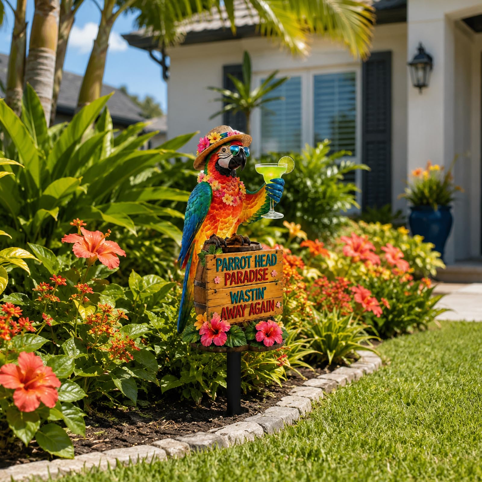 Solar Powered Parrot Garden Light, Waterproof Patio LED Flickering Landscape Stake Lamp for Yard Pathway Patio Lawn Decor (C03)