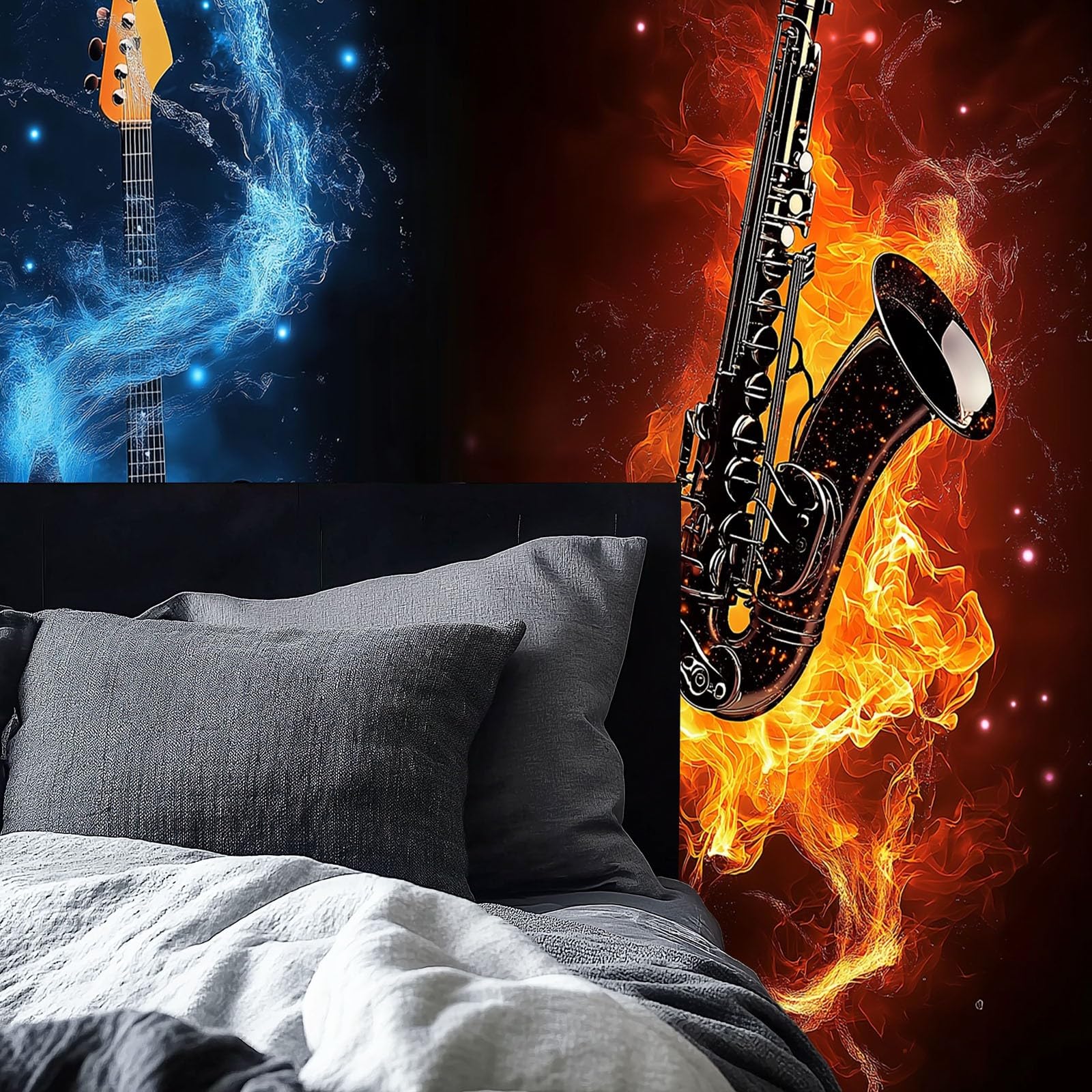 Genérico Papel pintado fotográfico Fantasía Música Instrumento Musical Decorativos, Negro Papel pintado panorámico, 250 x 175 cm decoración de pared para sala de estar dormitorio infantil