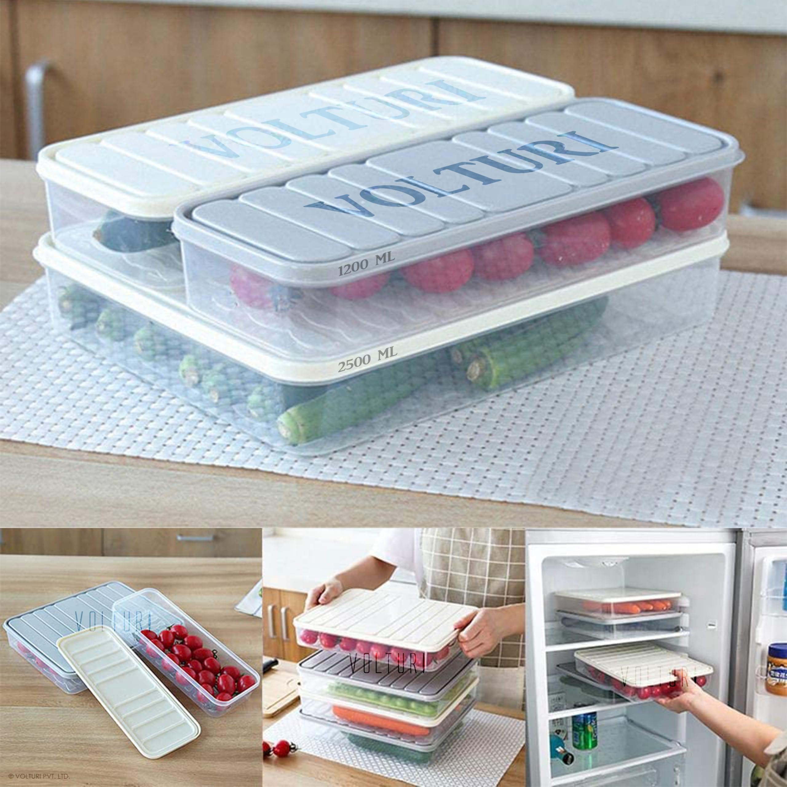 VOLTURI Contenedores modulares de almacenamiento de plástico con tapa, cajas de almacenamiento para refrigerador que mantienen frutas secas, verduras, carne, pescado frescos durante más tiempo, juego