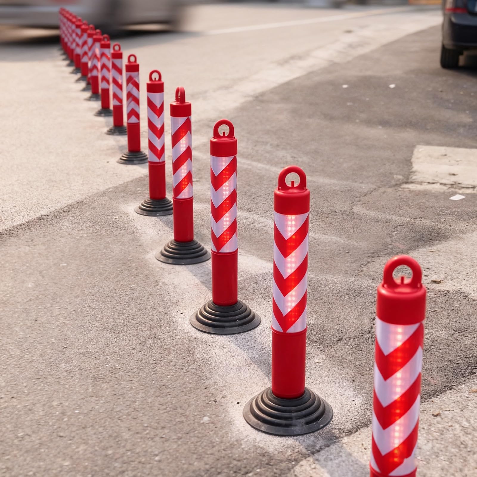 Generico Set di 2 dissuasori di parcheggio in plastica per Il Controllo del Traffico - Rossi e Bianchi, Coni di Sicurezza da 99 cm per Barriere di Accesso carrabili, Pali di Segnalazione Stradale RES