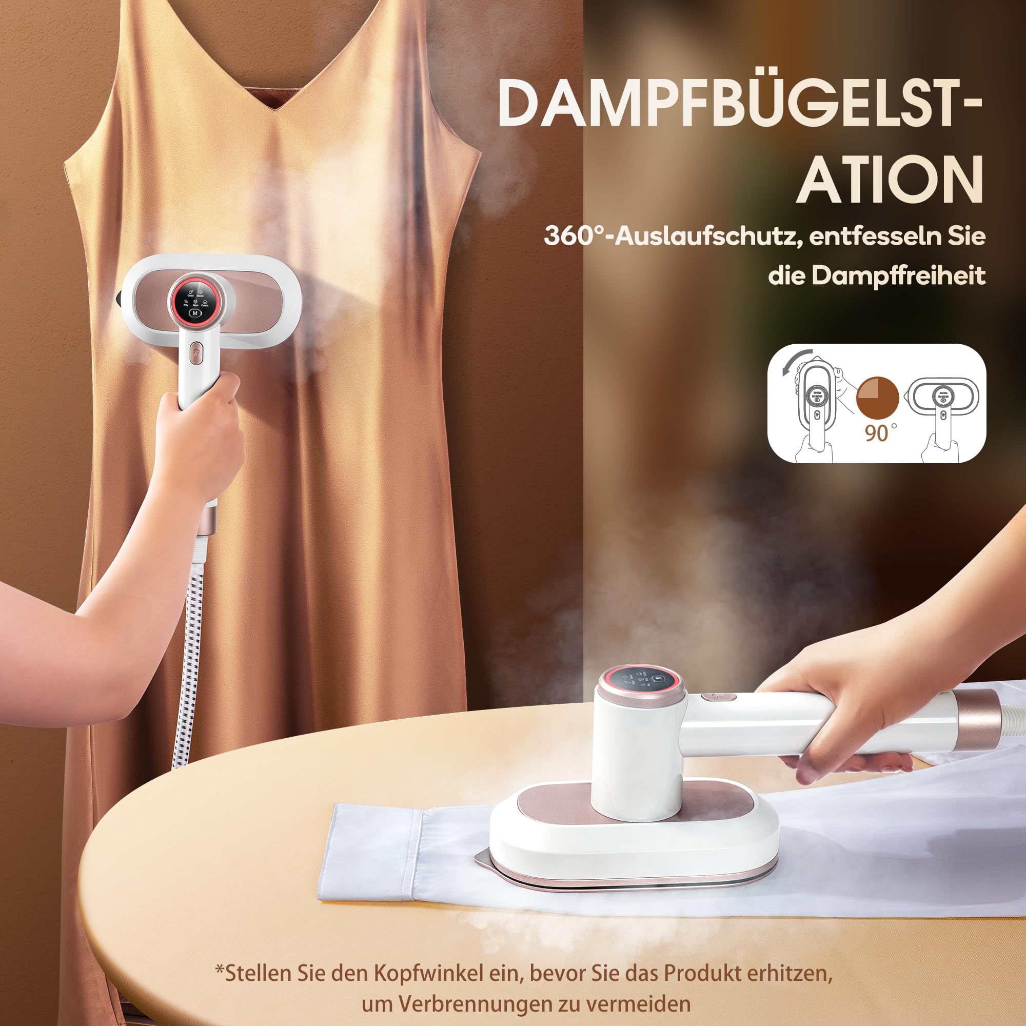 Newbealer Dampfbügelstation, 1600W Bügelstation für Kleidung, 3 Dampfstufen Dampfbügeleisen, 30s Schnelles Aufheizen Bügeleisen, 1,2L abnehmbarer Wassertank, Platzsparendes Design mit Wandmontage,Gold