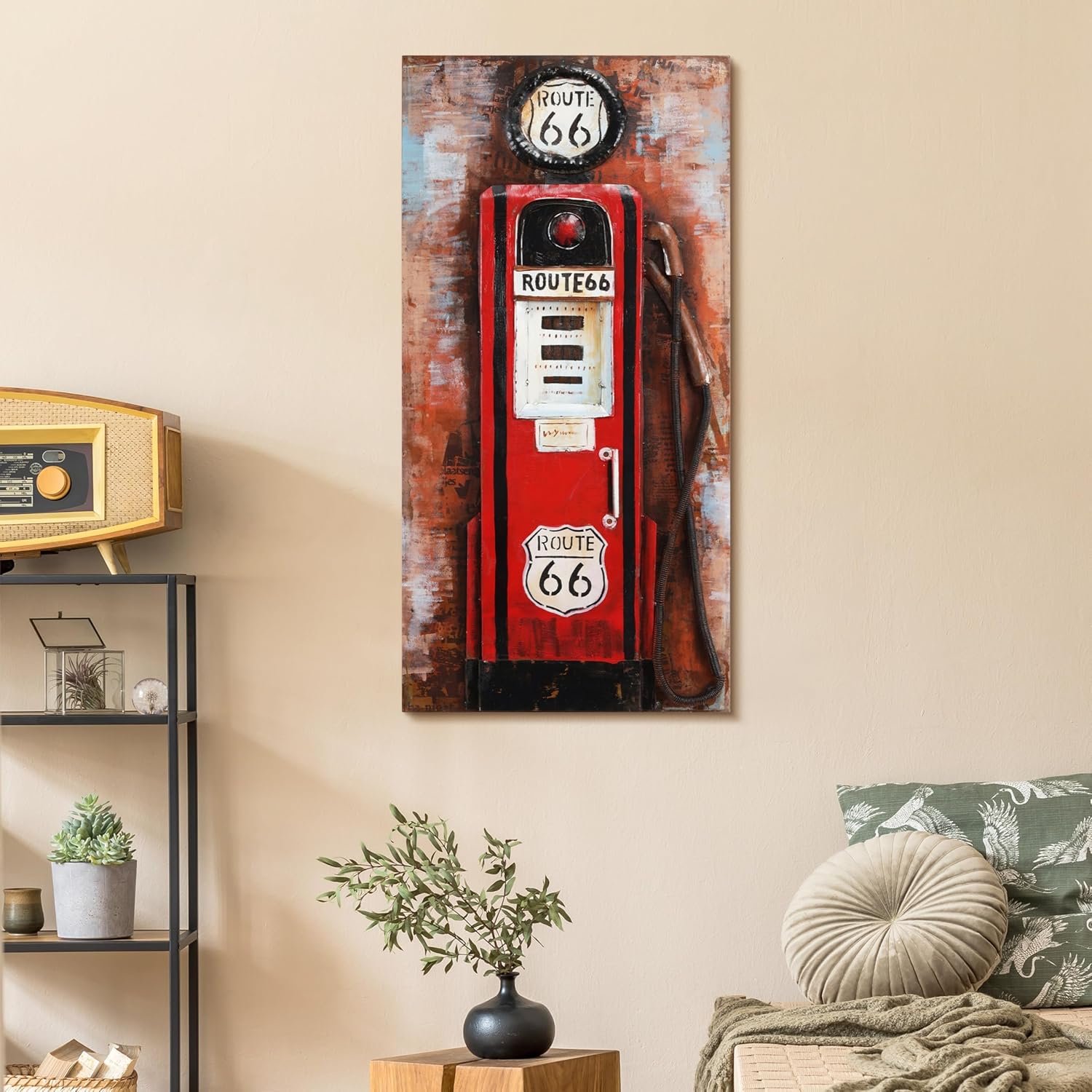 Empire Art Direct "Gas Pump" Mixed Media Hand Painted Iron Wall Sculpture by Primo, Red