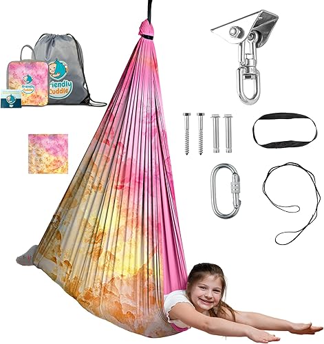 Indoor Sensory Swing for Kids or Outdoor Holds 300lbs, Double-Layer, & 360 Swivel, Calming Compression Therapy Swing Hammock for Kids & Adults with