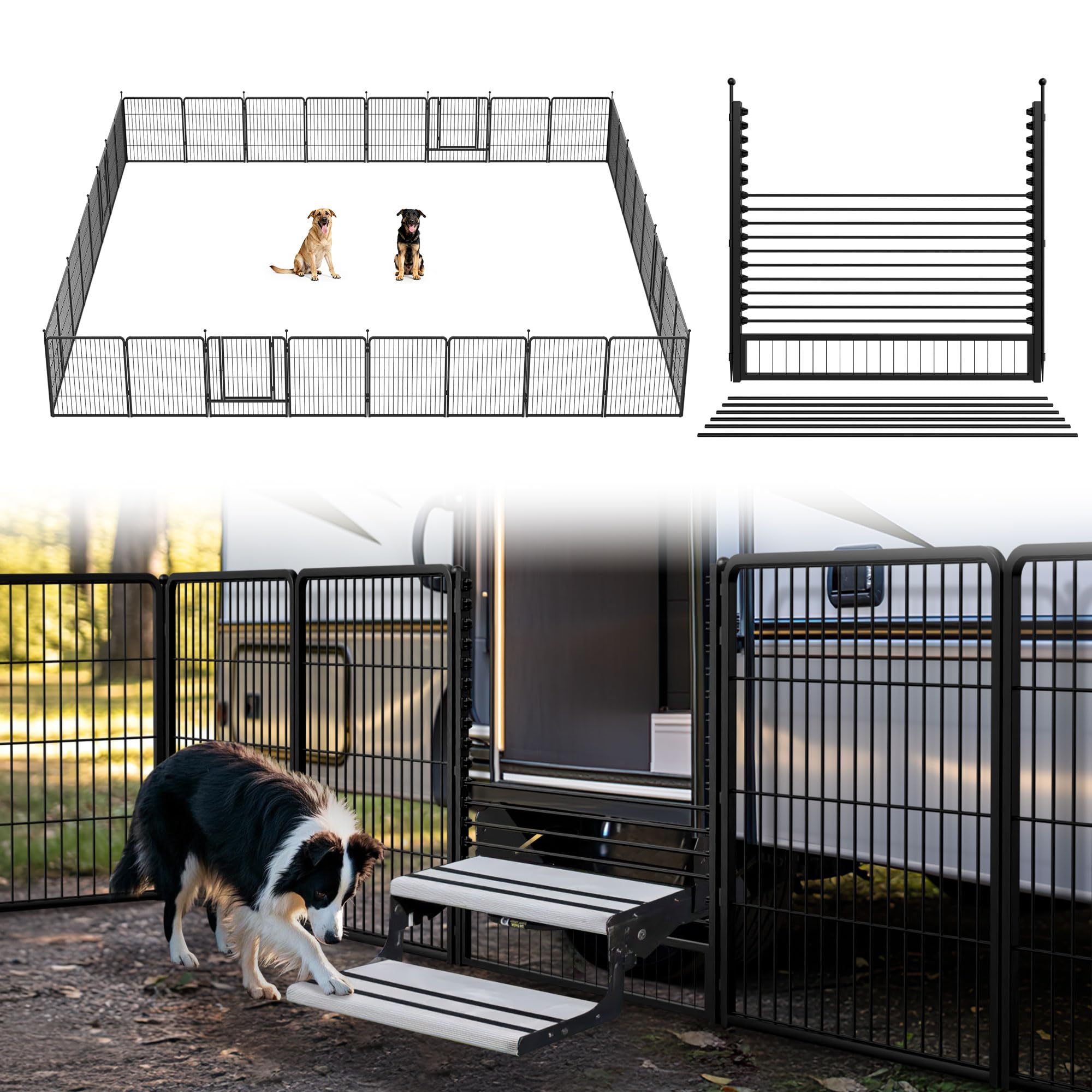 FXW Instant Dog Playpen with RV Step Grid for RV Camping, 32" H, 32 Panels