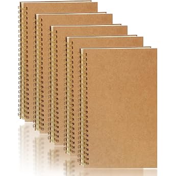 PALUDO Pack of 5 Notebook Squared A5 Spiral Notepad Kraft Cover Notebooks Blank Page 100 Pages/50 Sheets Sketch Pad A5 Notepads Diary Writing Pad Drawing Pad for Travel School Office