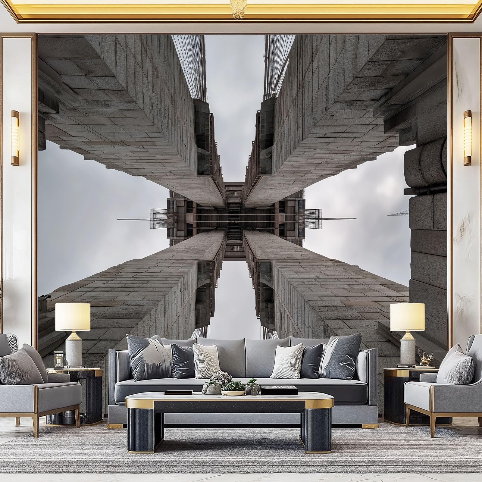 Fototapeta neoklasyczna tapeta ścienna szary plakat brooklyński most architektura fotograficzna do sypialni salonu TV ściana 250 x 175 cm