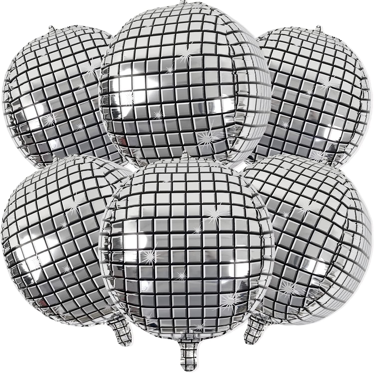 Excefore Mirror Balloons, 6 Pcs Disco Metallic Balloons for 70s Party Decorations, 360 Degree 4D Round Sphere Ball Balloons, Mylar Balloons for Birthday Party (56 cm/22 inch, Sliver)
