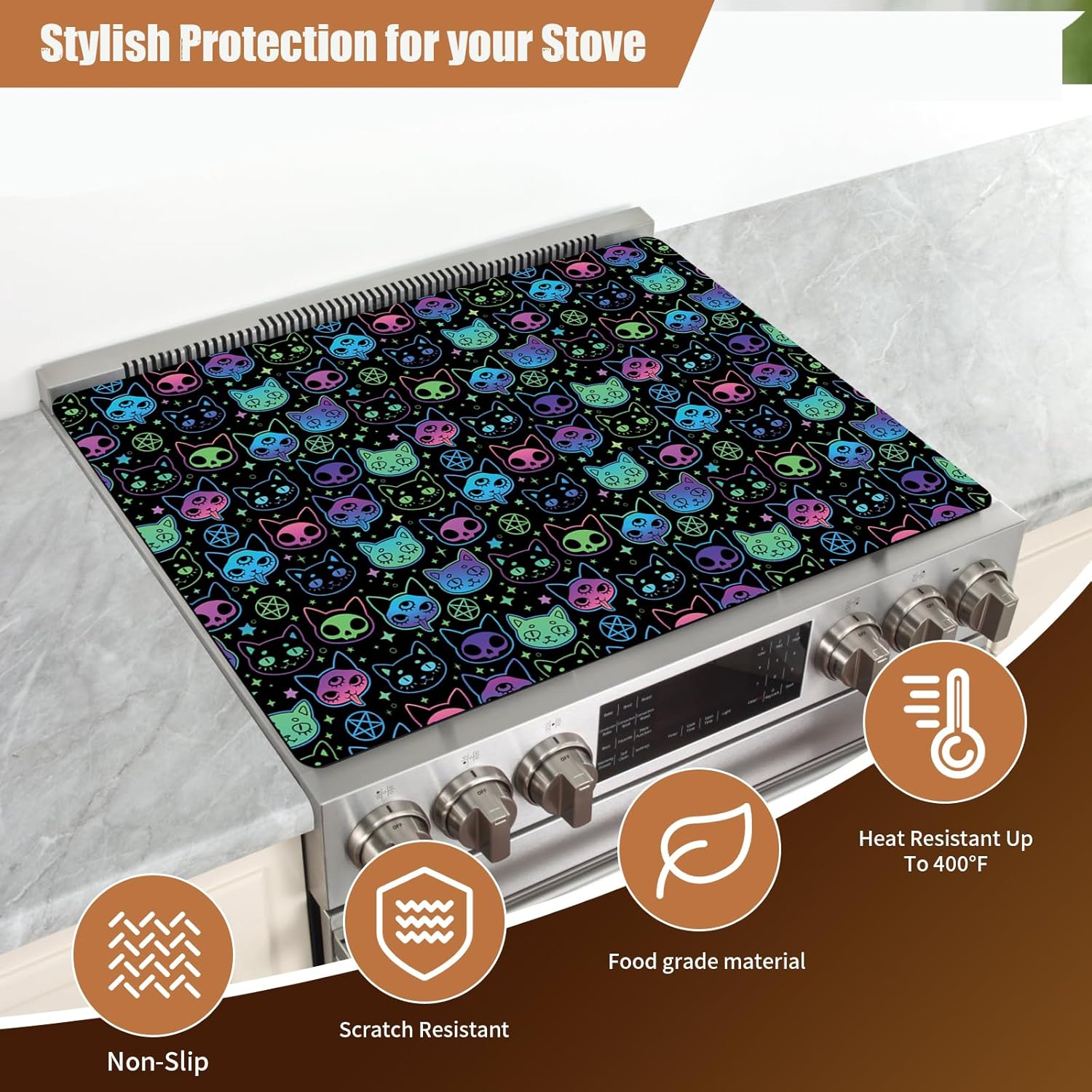 Decorative Electric Stove Top Covers, Heat Resistant Silicone Stove Cover Mat, Stove Top Protectors for Electric Flat Glass Stoves, Adds Extra Counter Space for Small Kitchens and Apartments
