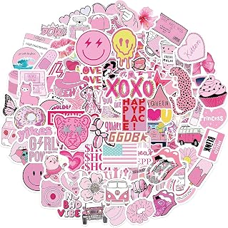 102 Pcs Preppy Stickers Vinyl Aesthetic Waterproof Stickers Adorable Decor Supplies Pink Party Suitable for Mobile Phone Computer Skateboard Water Bottle Suitcase Car etc