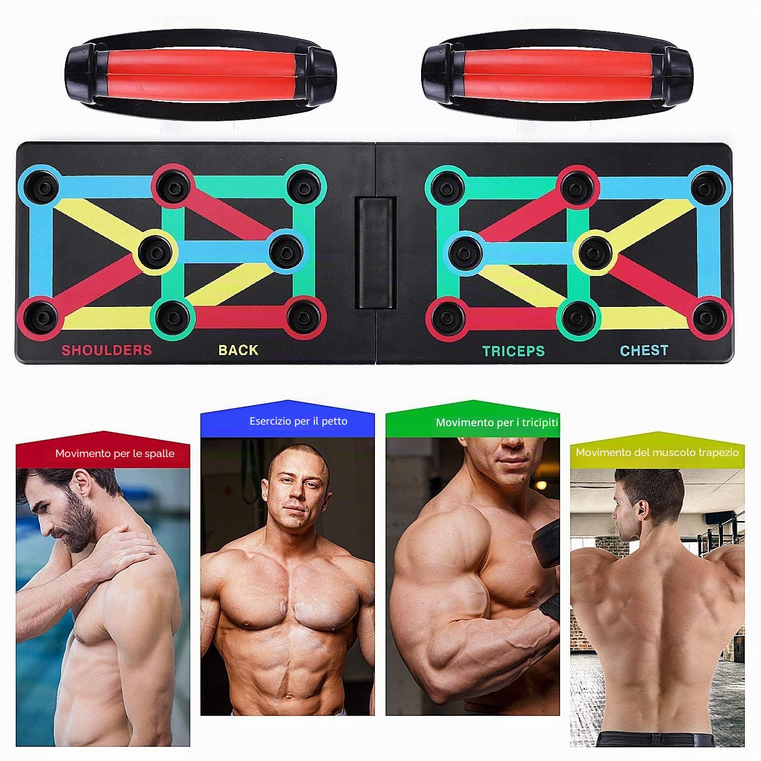 TOMSHOO Push Up Board, 14 in 1 Press Up Board Pieghevole Portatile con Maniglia Push Up e Fascia Elastica, Attrezzatura per Allenamento Muscolare Multifunzionale per Palestra, Casa, Allenamento