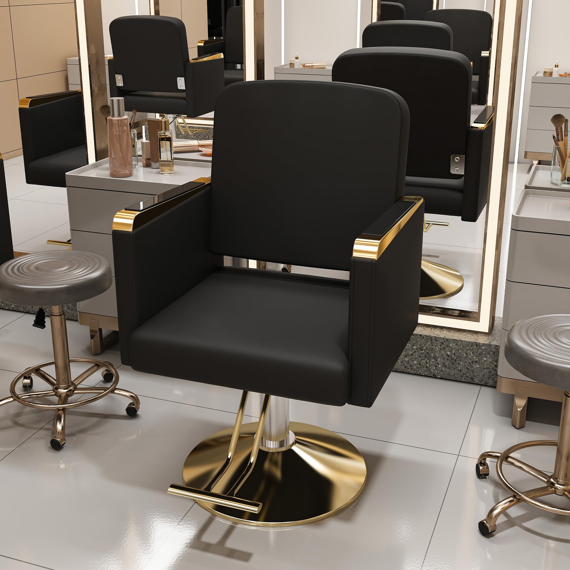 KEIKI Professional Salon Chair, 360° Swivel Hydraulic Barber Chair, Non-Tilting Hair Salon Chair for Hair Stylist, Tattoo & Beauty Spa, Black & Gold