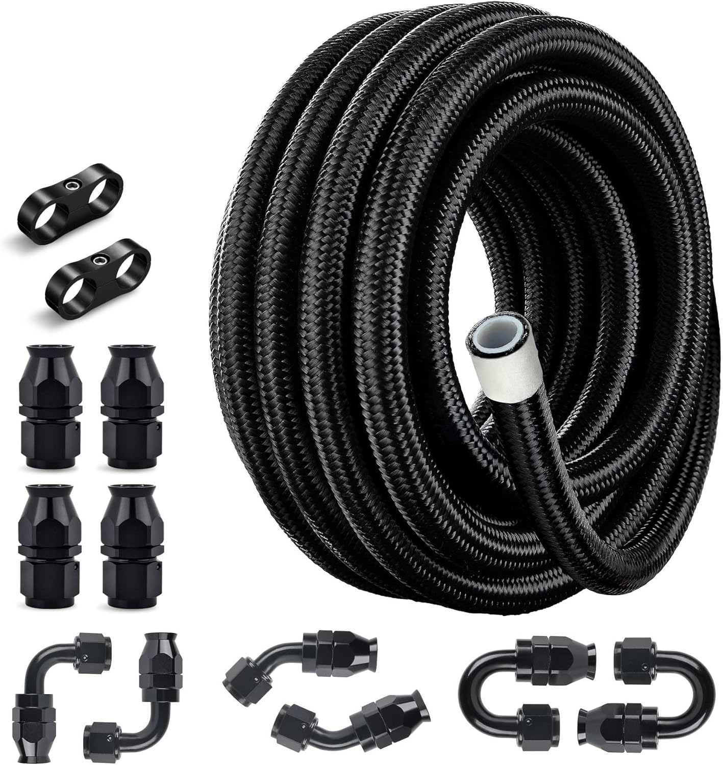 EVIL ENERGY 6AN PTFE Fuel Line Kit,E85 Nylon Braided Fuel Hose 20FT AN6 PTFE Fuel Line Hose(5/16 Inch ID)