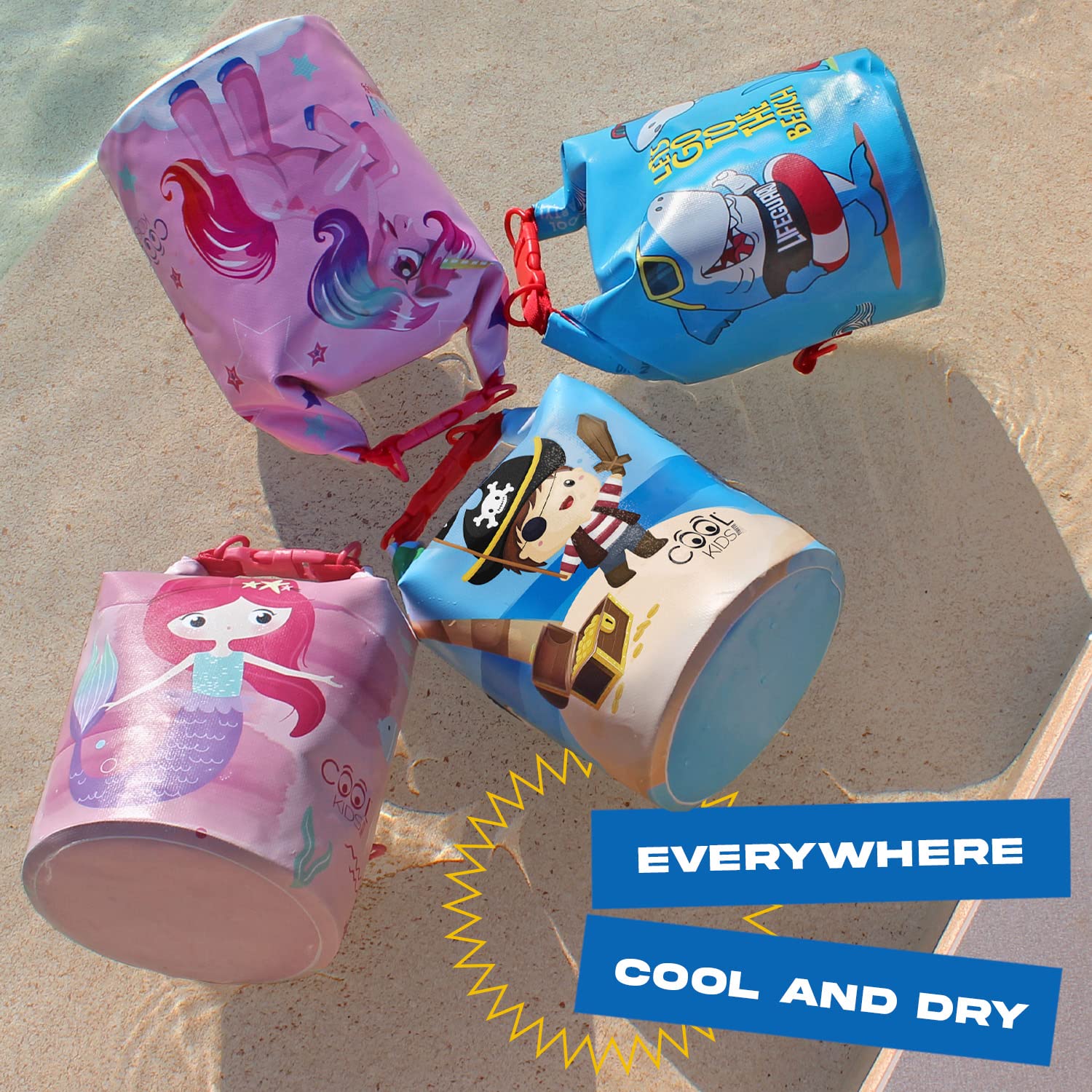 PERLETTI Sacca Impermeabile Mare da Bambino - Borsa Mare Blu Azzurro Bimbo da Spiaggia Kayak Nuoto Canoa Barca Snorkeling - Zaino Dry Bag Regolabile per Bambini con Cinghia - 25x18x18 cm