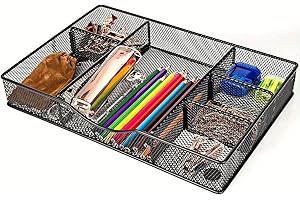 6-Compartment Adjustable Mesh Drawer Organizer Tray for Office Home