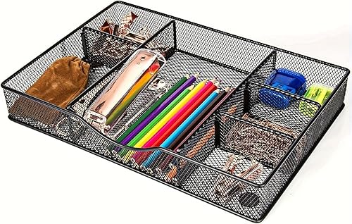 Miniatura 10 de Organizador de cajones de escritorio, bandeja organizadora de cajones de malla metálica con 6 compartimentos ajustables, organizador de bandejas 1