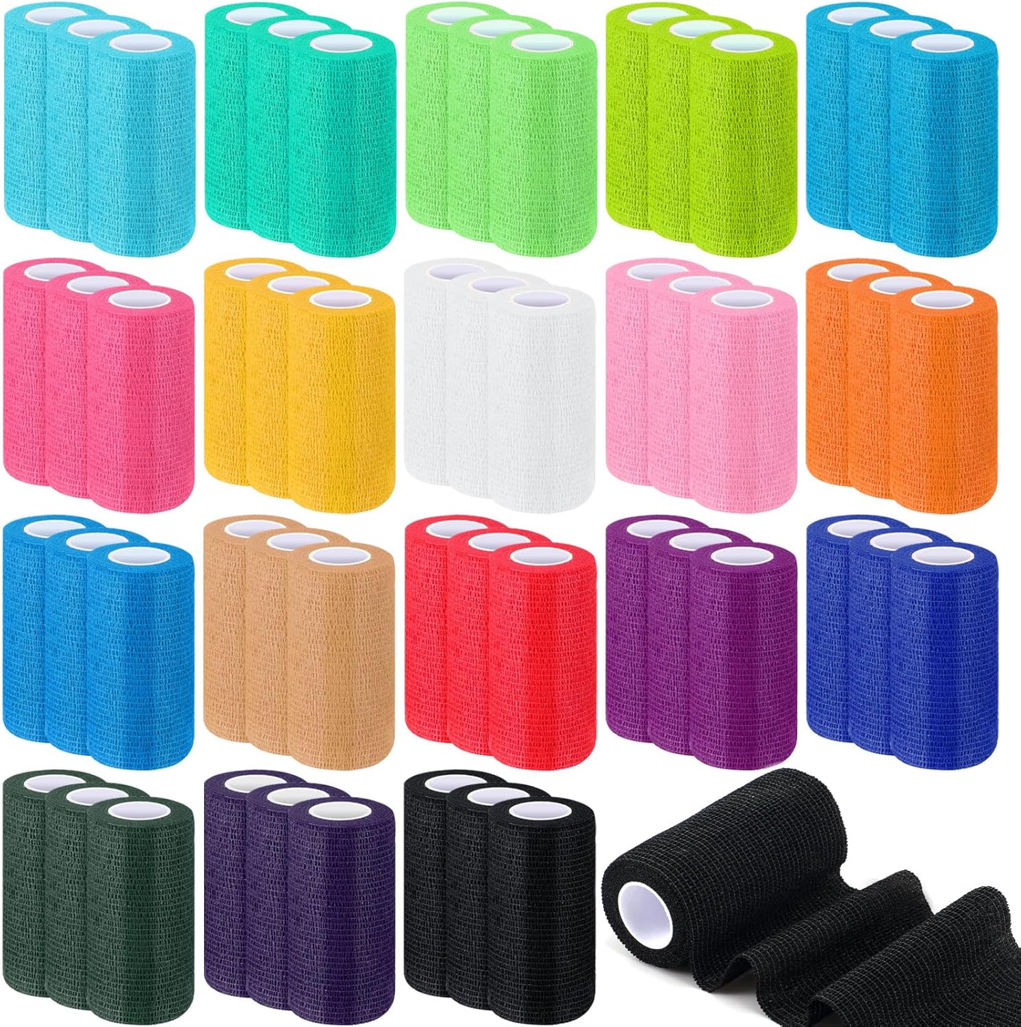 TrelaCo 54 Rolls Self Adhesive Bandage Wrap Bulk, 4" x 5" Yard Breathable Cohesive Bandage Wrap Self Adherent Cohesive Bandage Tape for Sports, Injuries, First Aid Tape Vet Wrap for Petss (18 Colors)