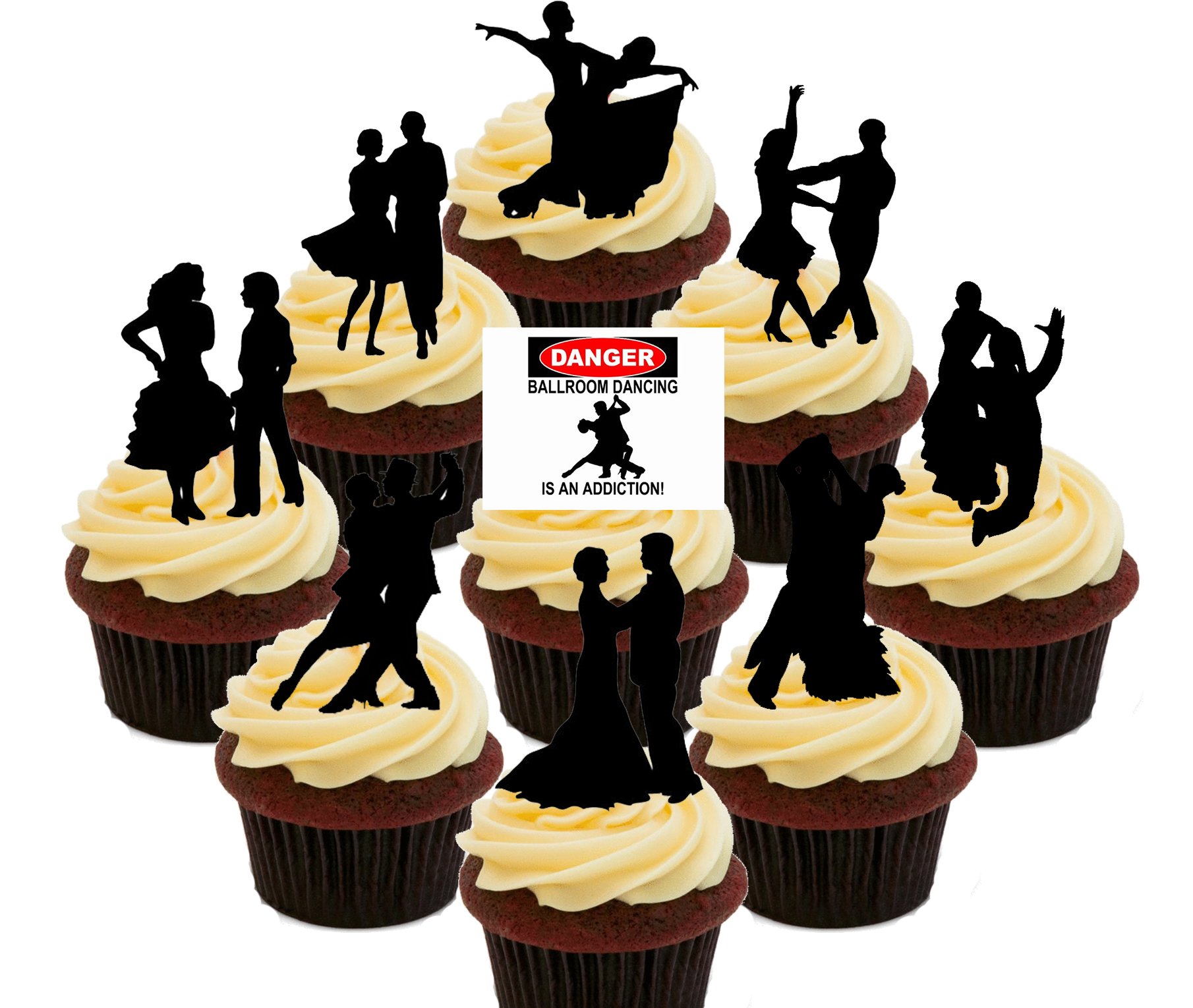 Made4You Ballroom Dancing Silhouettes, Party Pack, Edible Cupcake Toppers - Stand-up Wafer Cake Decorations (Pack of 36)