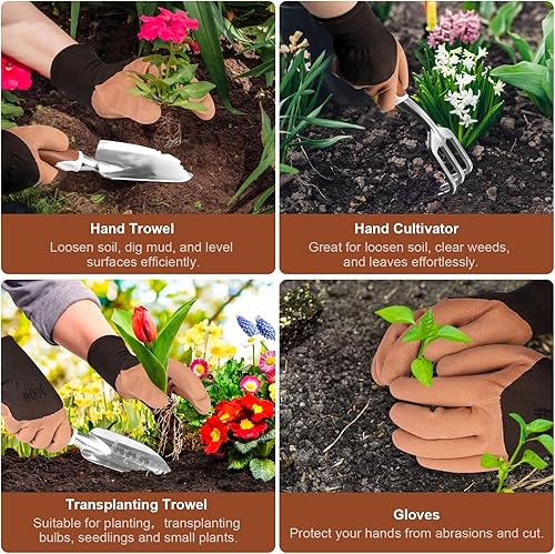 Miniatura 3 de MelonArt Juego de herramientas de jardín, 4 piezas de herramientas de mano de jardinería resistentes de aluminio para mujeres y hombres, incluye