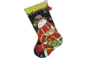 Dimensions Snowman and Bear Needlepoint Christmas Stocking Kit - Red