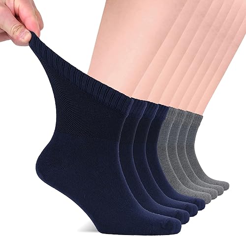 Vista 42 de Hugh Ugoli Calcetines para diabéticos para hombre, calcetines tobilleros sueltos, bambú, extra anchos, finos, sin costuras, parte superior no 17