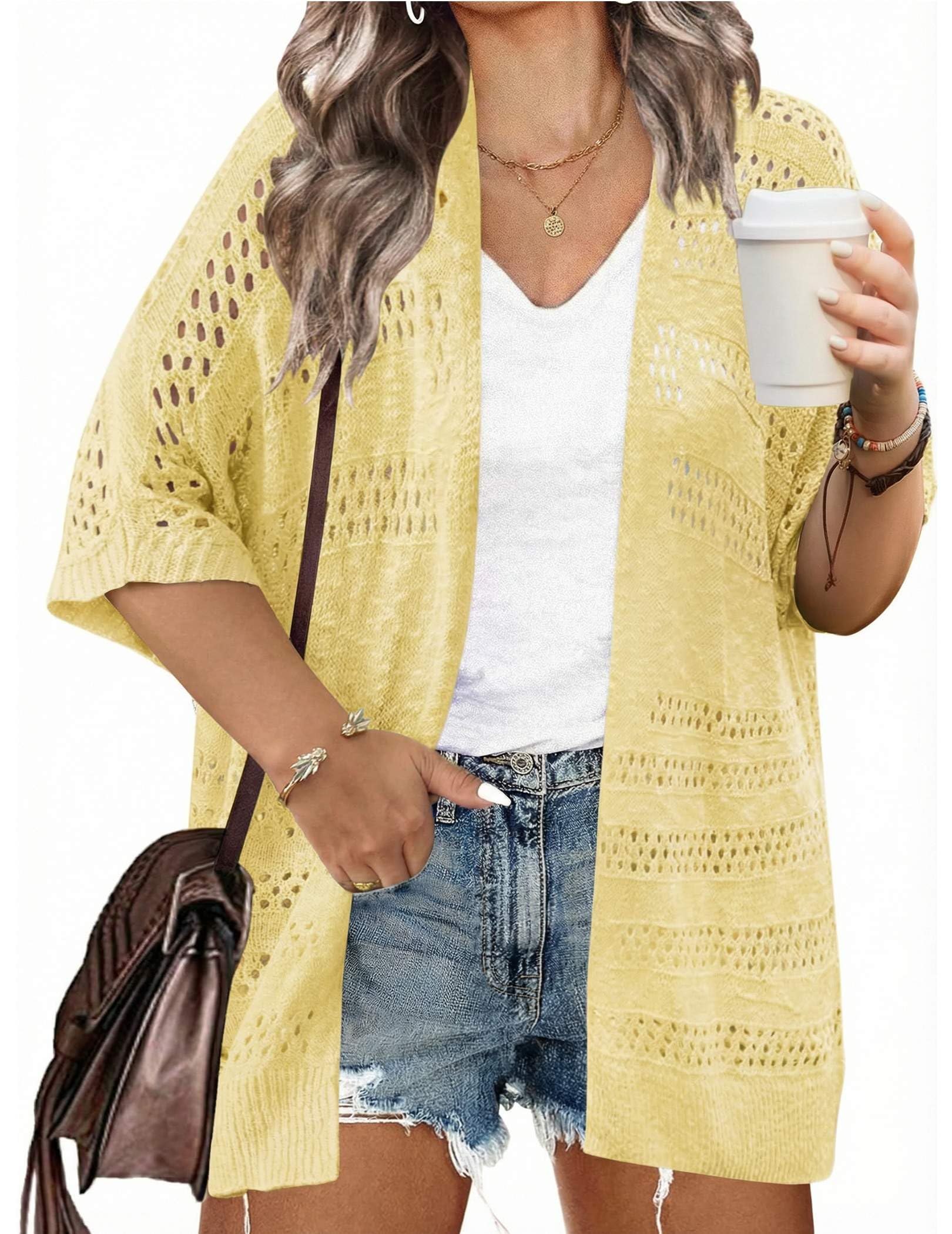 IN'VOLAND Plus Size Lightweight Crochet Cardigan for Women Summer Kimonos