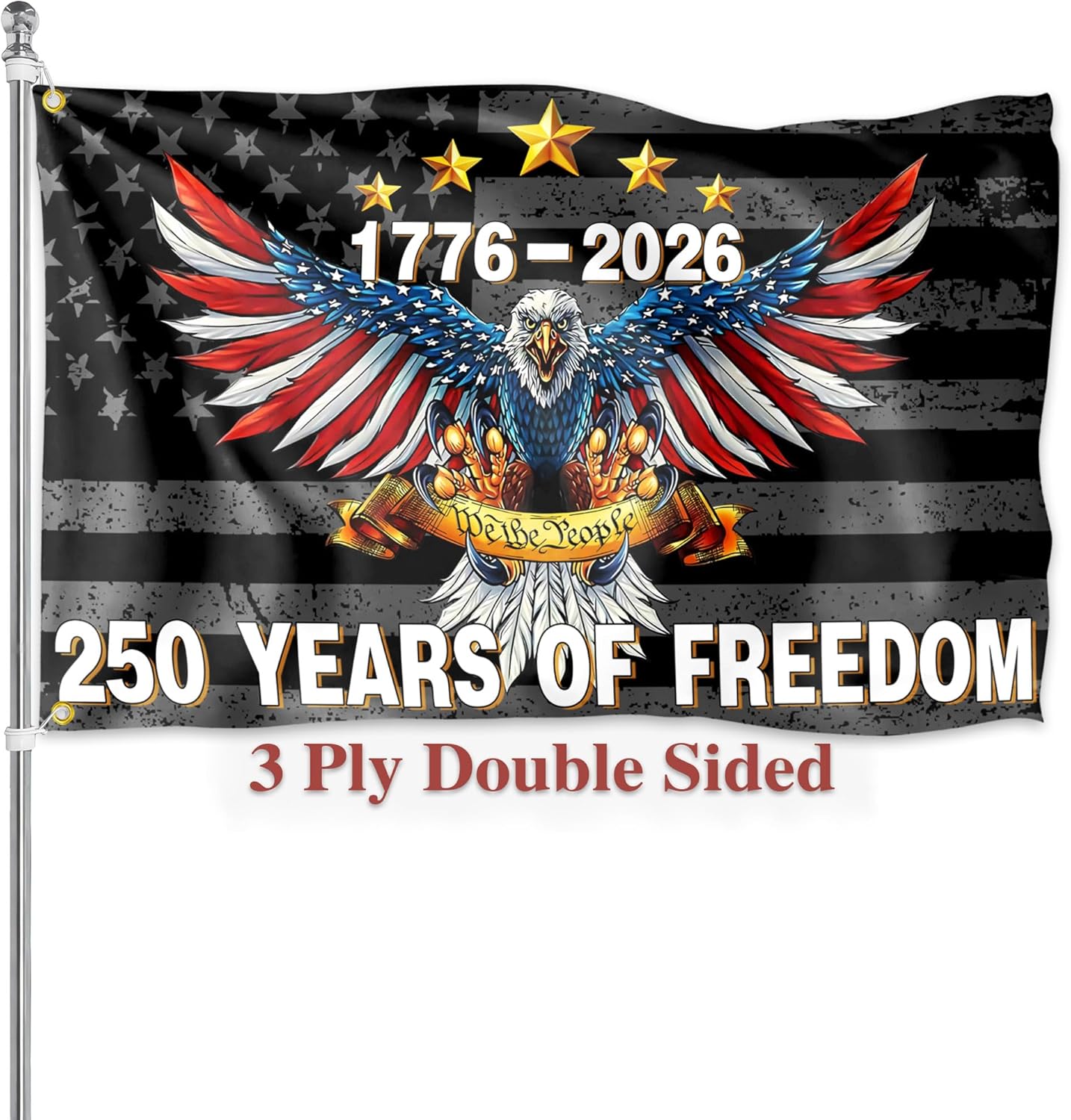 250 Years America Flag 3x5 Ft Double Sided 250th Years of Freedom Anniversary 4th of July Flags with Eagle Heavy Duty 3 Ply Polyester with 2 Brass Grommets for Outdoor House Indoor Patriotic Yard Banner Signs Decor