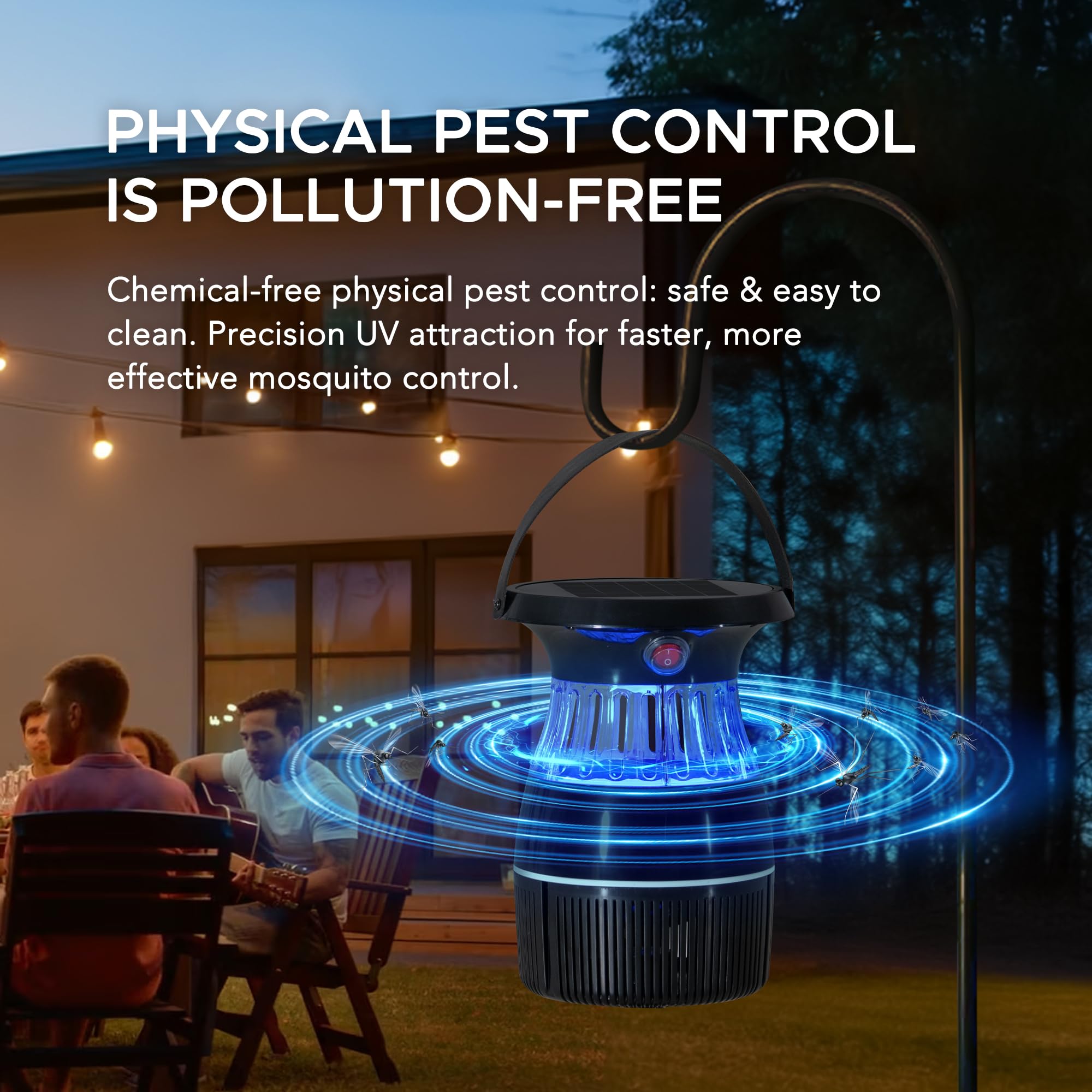 SUNJOY Solarbetriebener Insektenvernichter für den Außenbereich, Mückenabwehr, Schädlingsbekämpfung, tragbar, elektrisch, mit Solarpanel und UV-Licht, für Zuhause, Terrasse, Camping