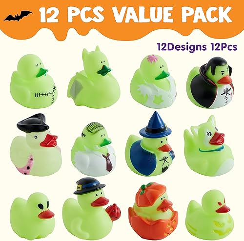 Miniatura 2 de JOYIN 12 piezas de juguetes de baño de patos brillantes de Halloween, patos de goma para premios escolares, patos que brillan en la oscuridad para