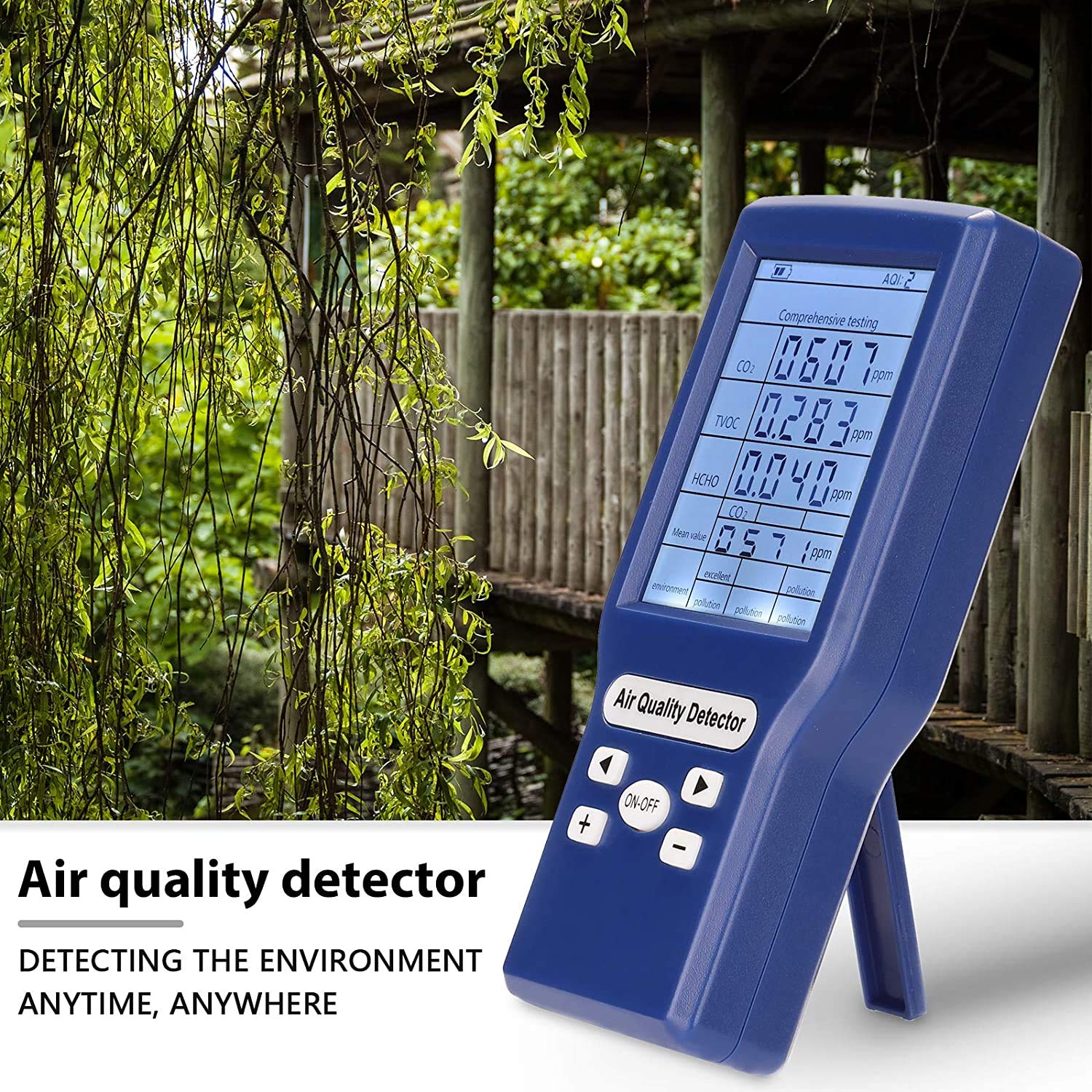Medidor de Co2 Homologado Portátil Hancaner Monitor de Calidad del Aire Medidor CO2 TVOC HCHO AQI Detector Dióxido de Carbono Temperatura y Humedad + 1 * 1000mAh Batería + Cable USB para Hogar