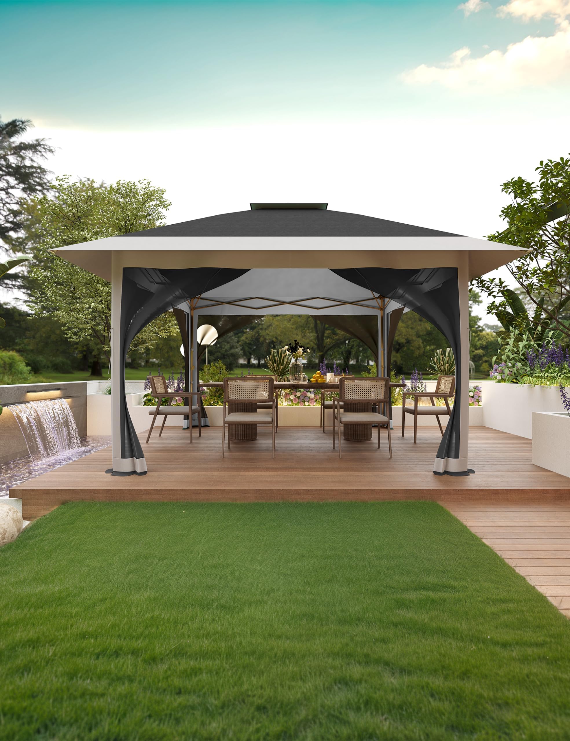 12x12FT Pop Up Gazebo with Mosquito Net & Double Roof, Outdoor Canopy Shelter, Backyard Canopy Tent