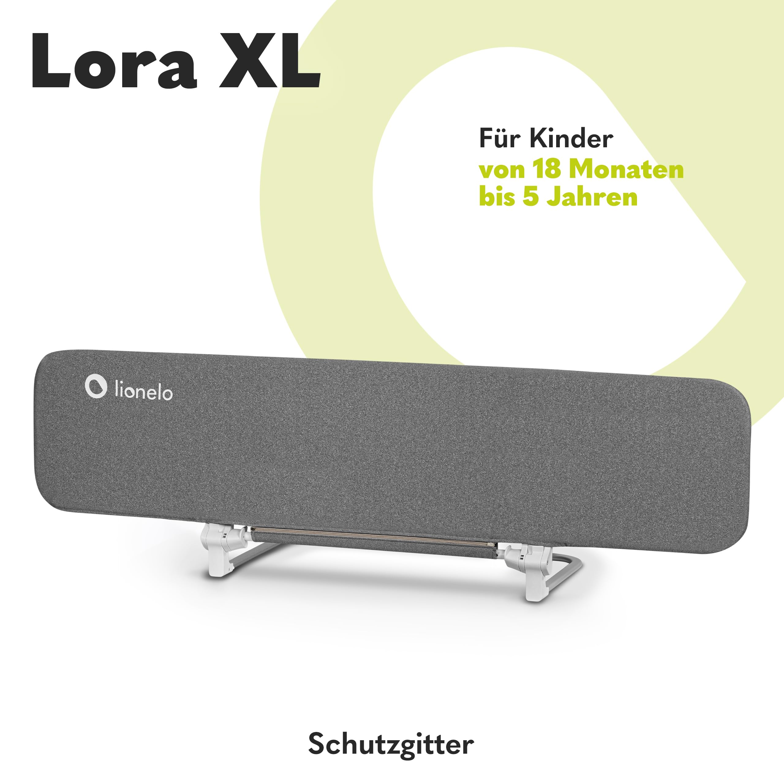 Lionelo Lora XL Tragbares Bettschutzgitter für Kinder, Neigungsverstellung bis 180°, klappbares Schutzgitter für Bett, 45 cm – 150 cm, StandSafe-Sicherung, Schutz gegen Herausfallen