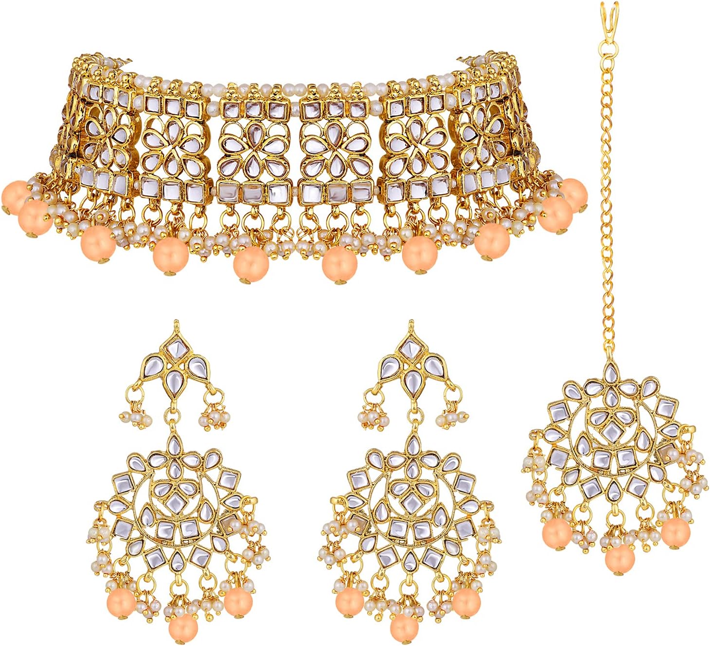 Aheli Elegant Indian Wedding Wear Faux Kundan Studded Choker Necklace with Maang Tikka Set Ethnic Fashion Jewelry for Women