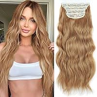 Vista 22 de Extensiones con pinzas para cabello de Perience, extensiones sintéticas de color rubio oscuro para mujer, extensiones largas onduladas con clip