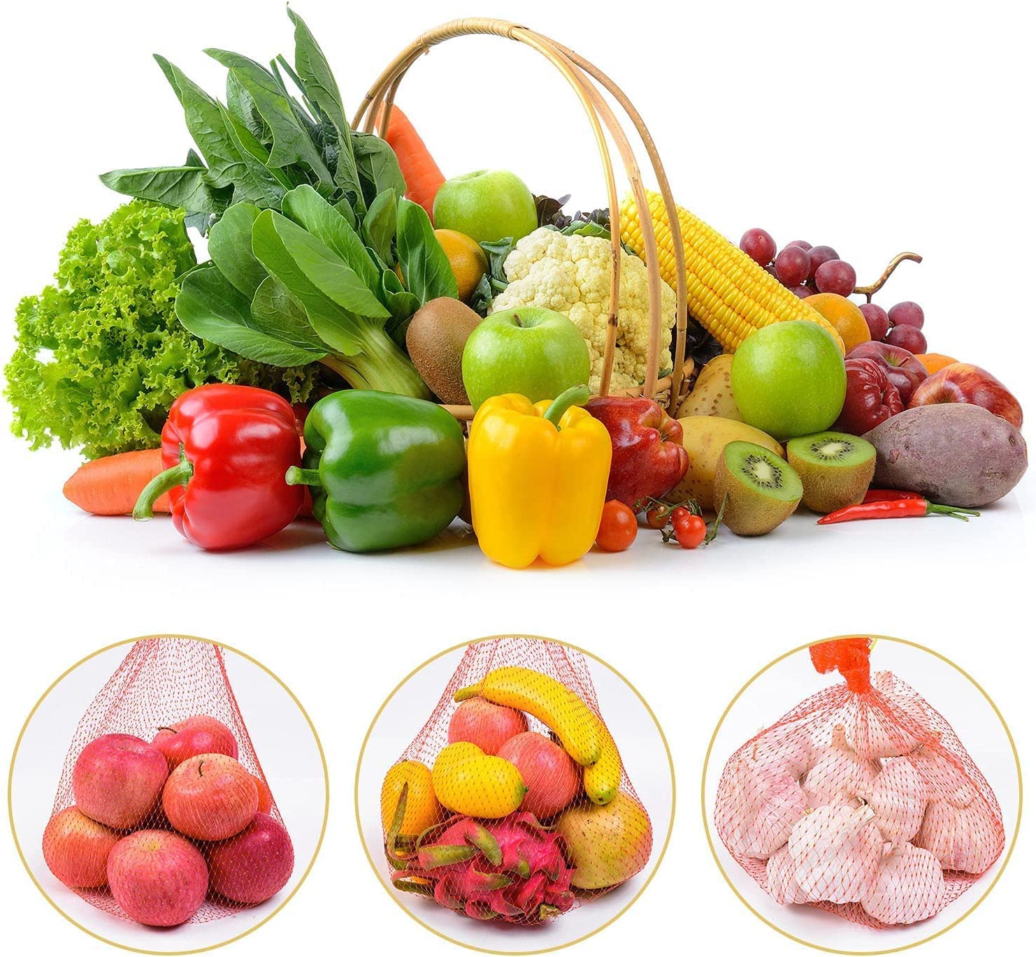 Sacchetti a Rete Riutilizzabili in HDPE per Frutti di Mare, Cipolle, Verdure, Gamberi, Frutti di Mare, Granchi, Alimenti, Giocattoli, Frutta
