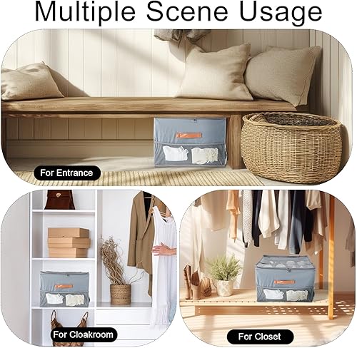 Miniatura 7 de Organizador de zapatos para armario, solución de almacenamiento de zapatos con cubierta transparente, caja de zapatos de tela con asas para hasta 16