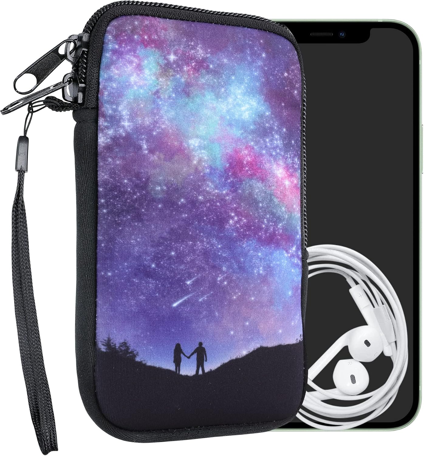 kwmobile Neoprene Sleeve for Smartphone Size L - 6.5" - Shock Absorbing Pouch Case - Protective Phone Bag - Star Gazers Blue/Dark Pink/Black