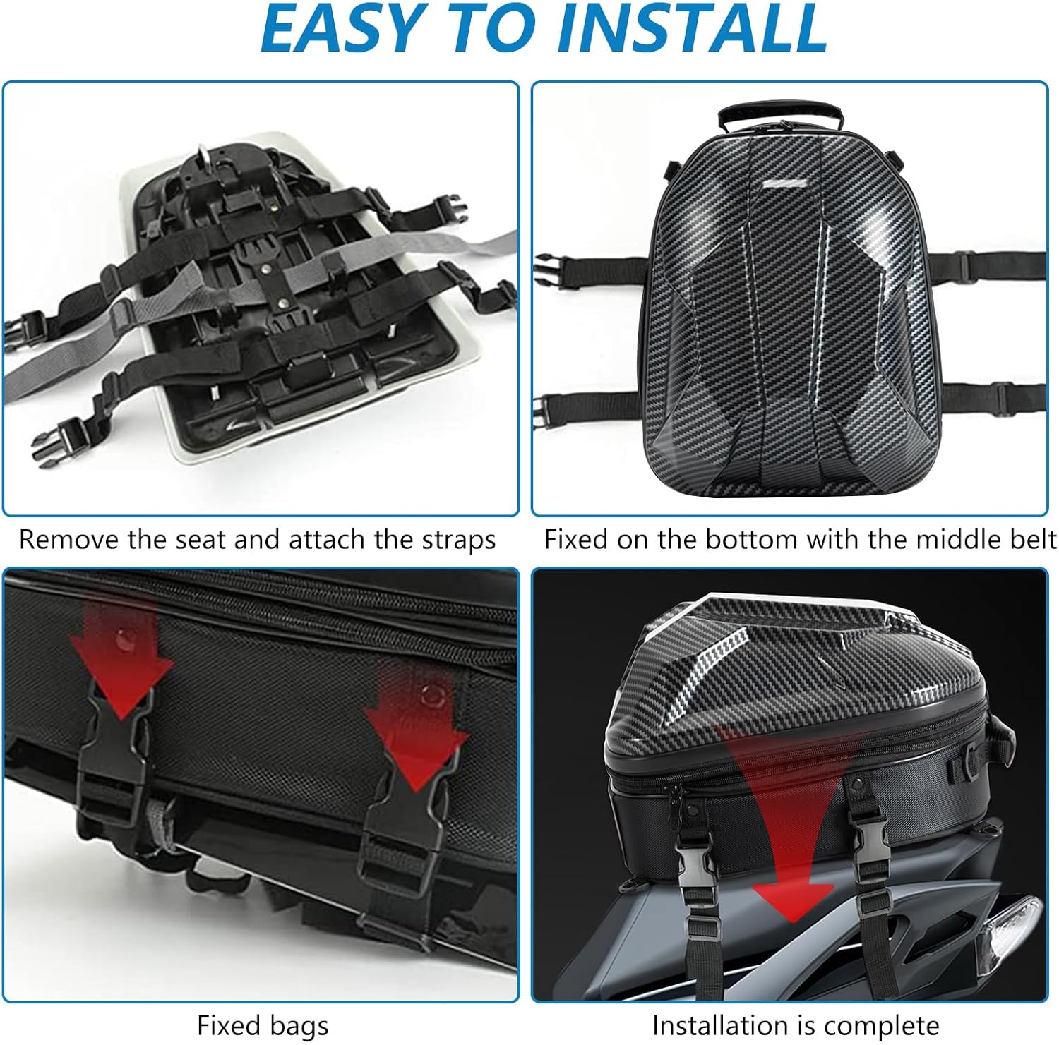 SUNPIE Motorcycle Tail Bag 15L-20L Expandable Motorcycle Backpack Helmet Bag ABS Hard Shell Waterproof Motorbike Storage Bags, Dual Use Luggage Rucksacks with Storage(Carbon)