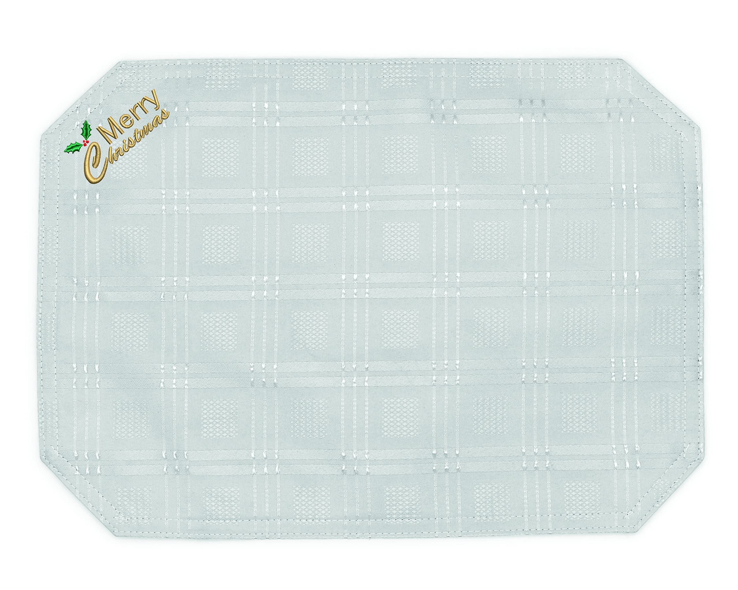 La Maison Luxury Jacquard Woven Merry Christmas Embroidered Festive Christmas Placemats Table Linen (Silver, 12)