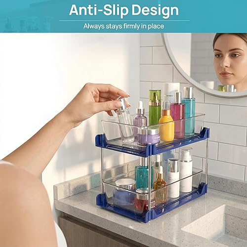 Miniatura 3 de Paquete de 2 organizadores de neumáticos debajo del fregadero, organizadores de baño y almacenamiento, cajones de gabinete, organización extraíble