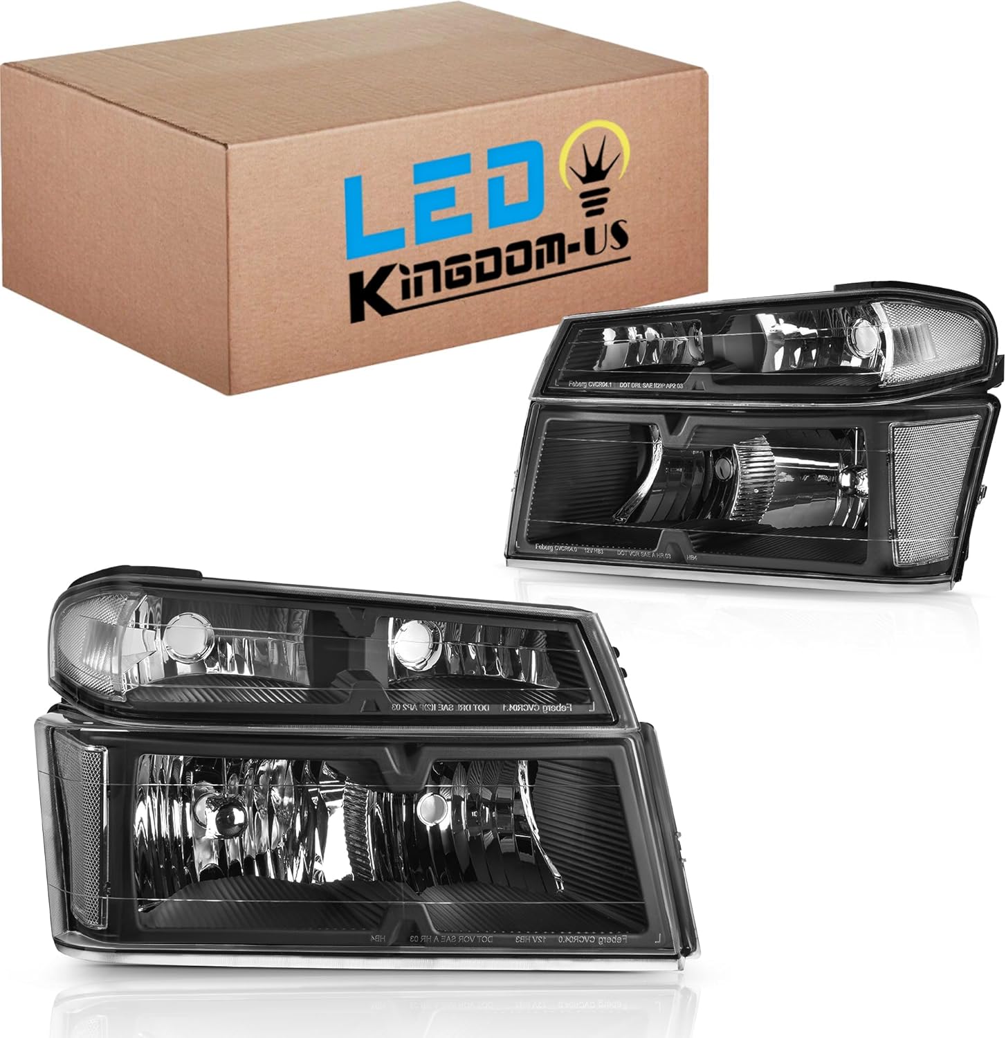 LEDKINGDOMUS Black Headlights Assembly with Bumper Lamps, Compatible with 2004-12 Chevy Colorado GMC Canyon Headlamp Replacement Black Housing Clear Lens