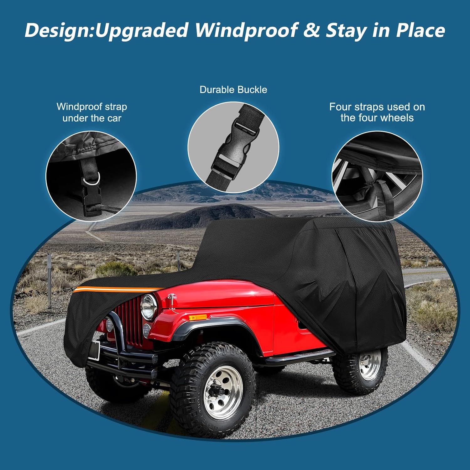 Car Cover for Jeep CJ5 1955-1983, 210D Oxford Cloth and Cotton Cover image 3