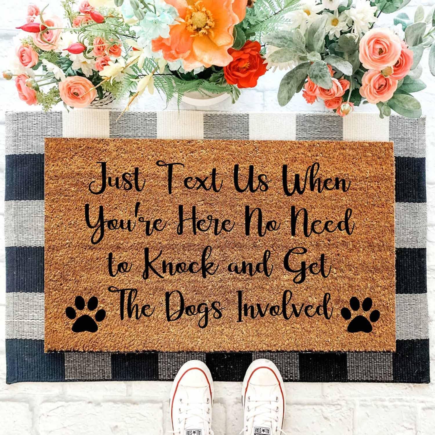 Funny Coir Doormat Text Us No Need to Knock Welcome Front Porch Decor Doormat For The Entrance Way Personalized Rugs with Heavy-Duty PVC Backing Non Slip Outdoor Coconut Coir Doormat 23.6 x 15.7 inch