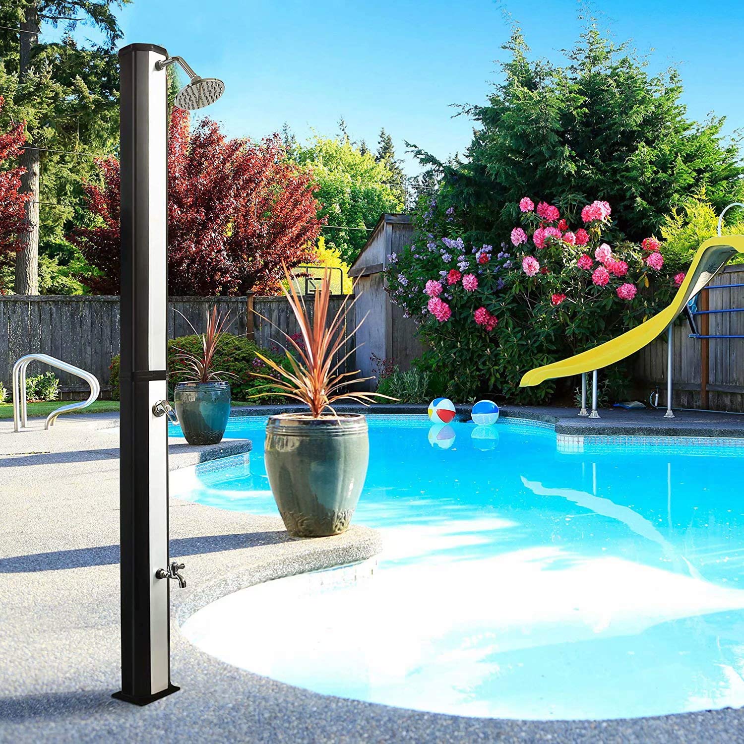 CanKun Solardusche 35L, Gartendusche Max. 60°C Solardusche Garten Mit Integriertem Thermometer & Fußdusche Gartendusche Solar Gartendusche Aussendusche