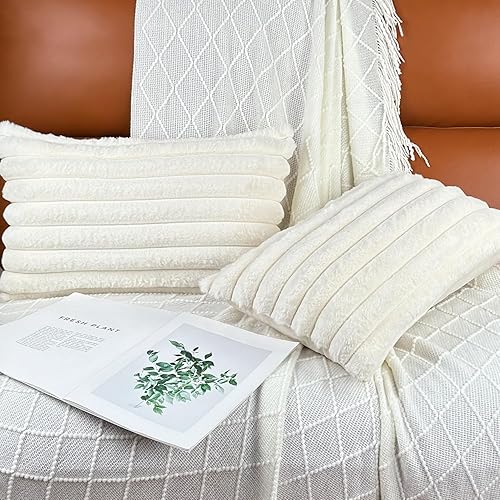 Miniatura 3 de Juego de 2 fundas de almohada de 12 x 20 pulgadas, fundas decorativas de piel sintética para cama, funda de almohada suave y esponjosa con respaldo