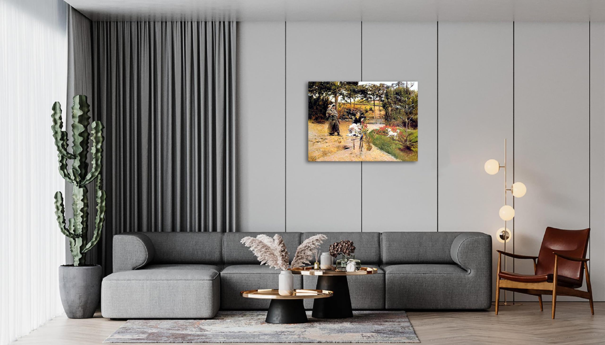 Reprodukcja słynnych obrazów (w ogrodzie) autorstwa Giovanniego Boldiniego Znane obrazy na płótnie - druk artystyczny na płótnie salon sypialnia 70 x 50 cm bez ramy