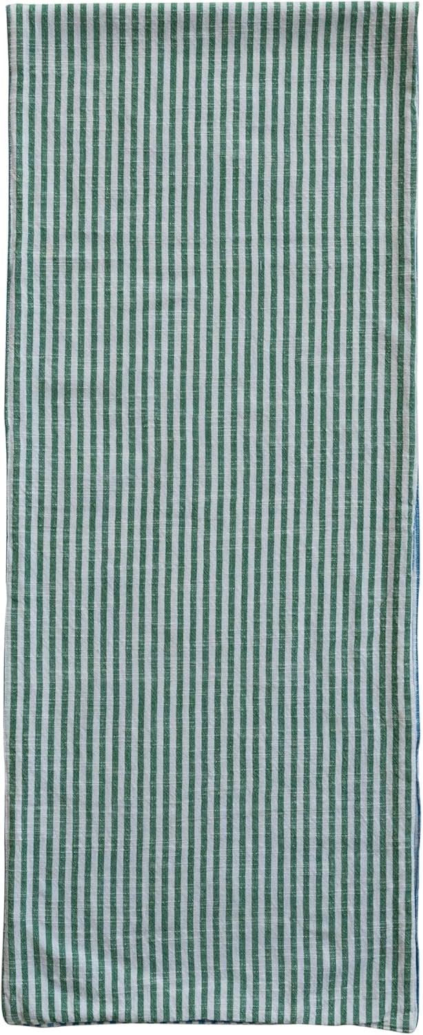 Creative Co-Op Woven Cotton Reversible Striped Table Runner, Blue, Green and Natural